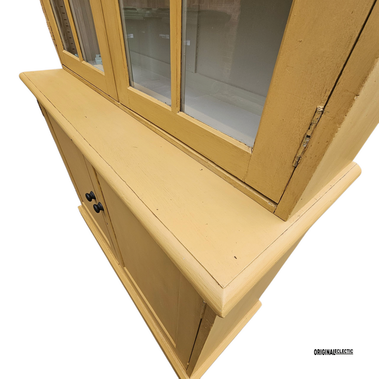 Antique glazed display Cupboard Dresser mustard yellow