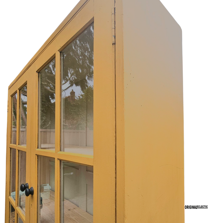 Antique glazed display Cupboard Dresser mustard yellow
