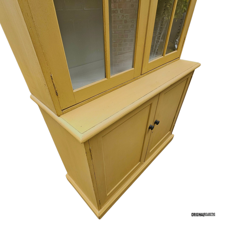 Antique glazed display Cupboard Dresser mustard yellow