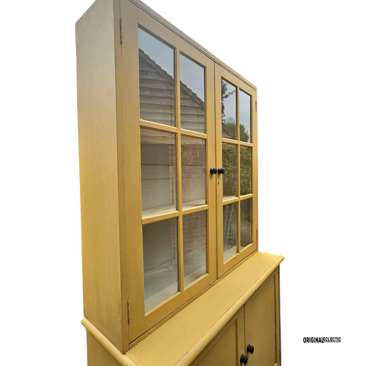 Antique glazed display Cupboard Dresser mustard yellow