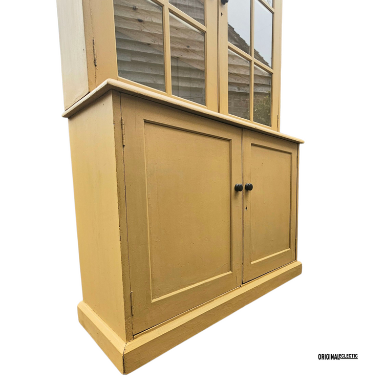Antique glazed display Cupboard Dresser mustard yellow
