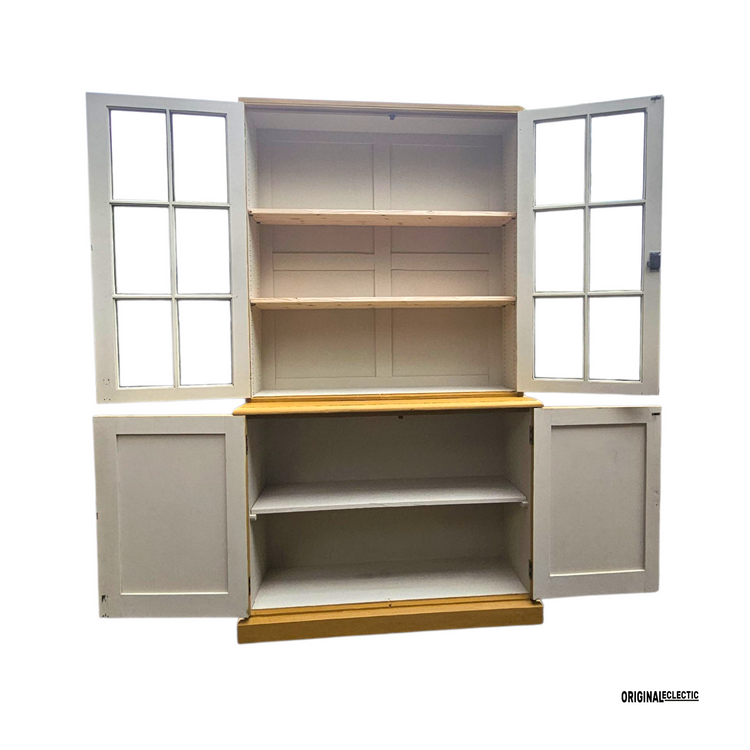 Antique glazed display Cupboard Dresser mustard yellow