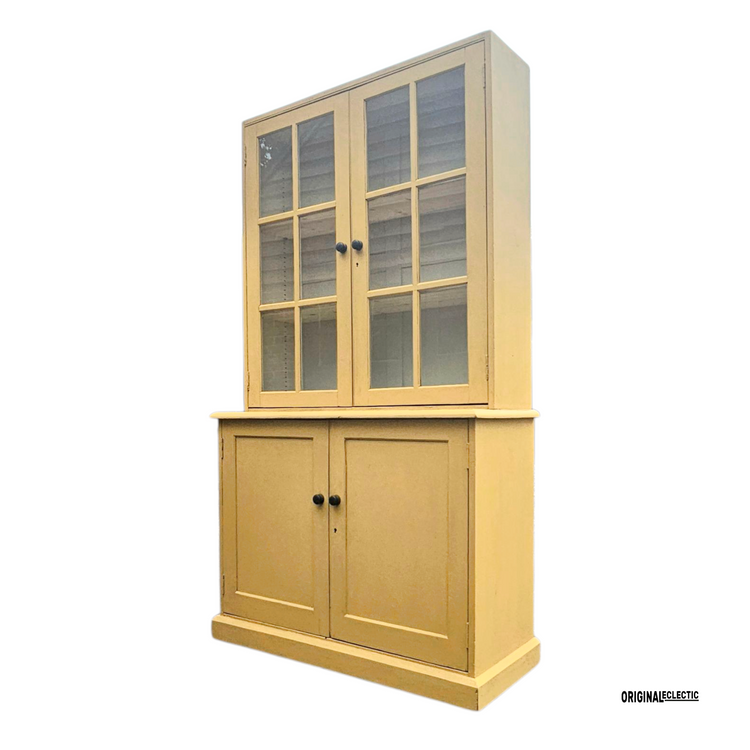 Antique glazed display Cupboard Dresser mustard yellow