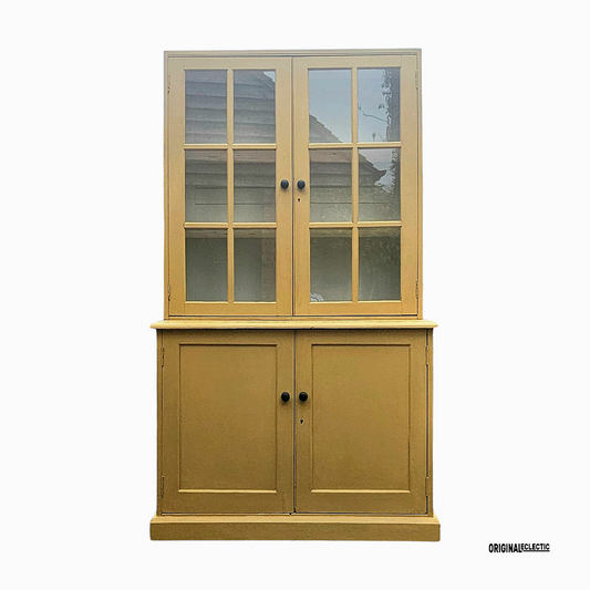 Antique glazed display Cupboard Dresser mustard yellow