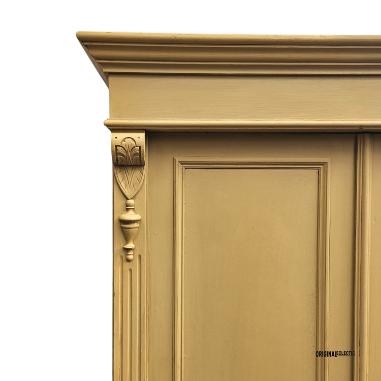 Antique pine wardrobe linen Cupboard mustard yellow