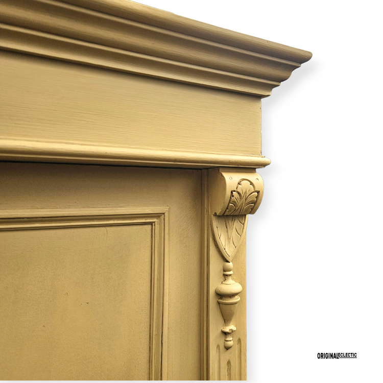 Antique pine wardrobe linen Cupboard mustard yellow