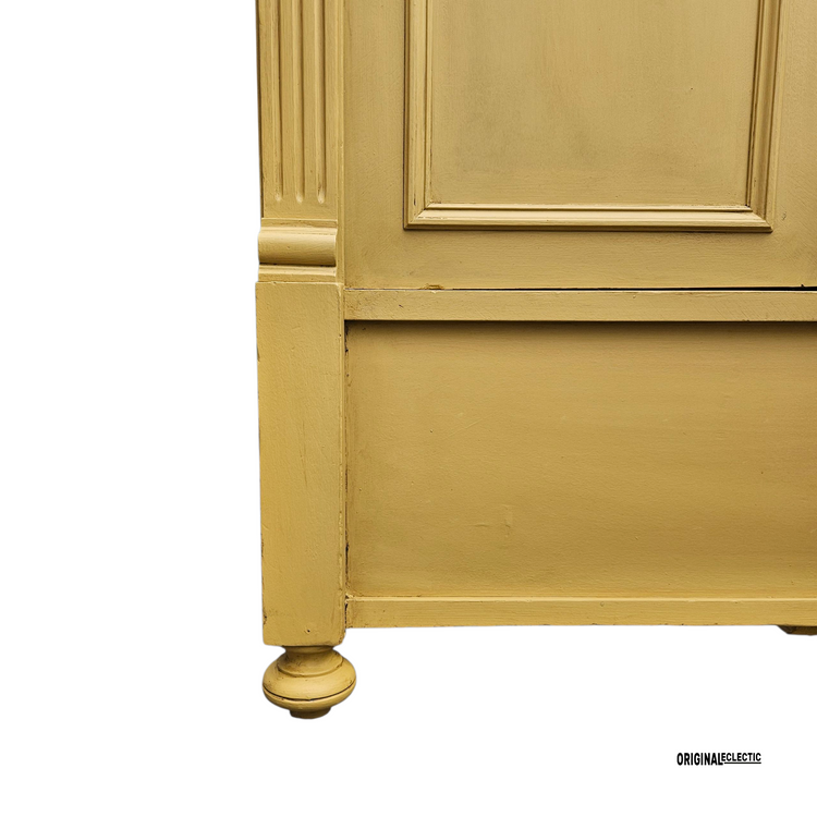 Antique pine wardrobe linen Cupboard mustard yellow