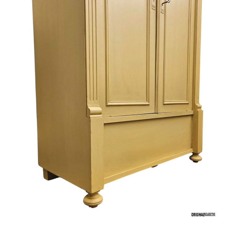 Antique pine wardrobe linen Cupboard mustard yellow