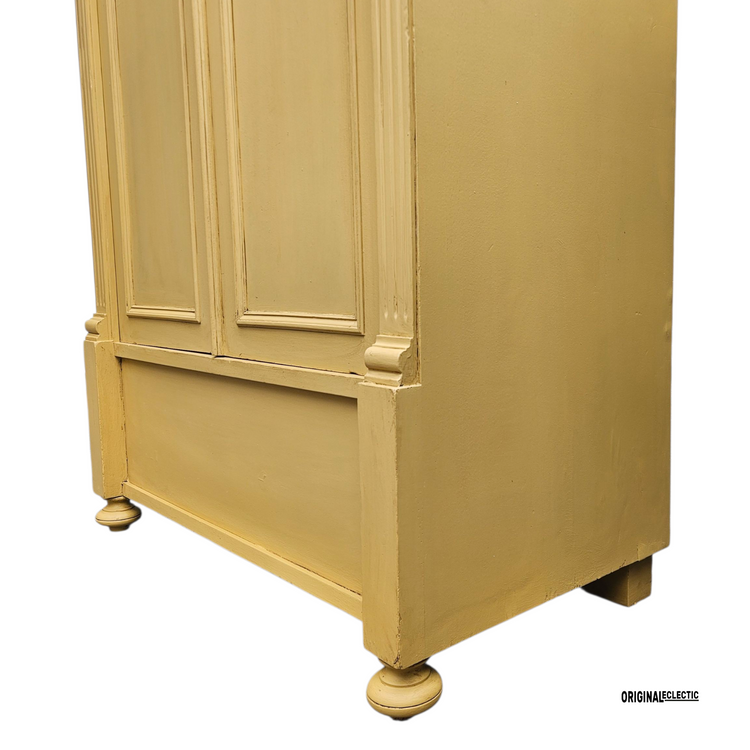 Antique pine wardrobe linen Cupboard mustard yellow