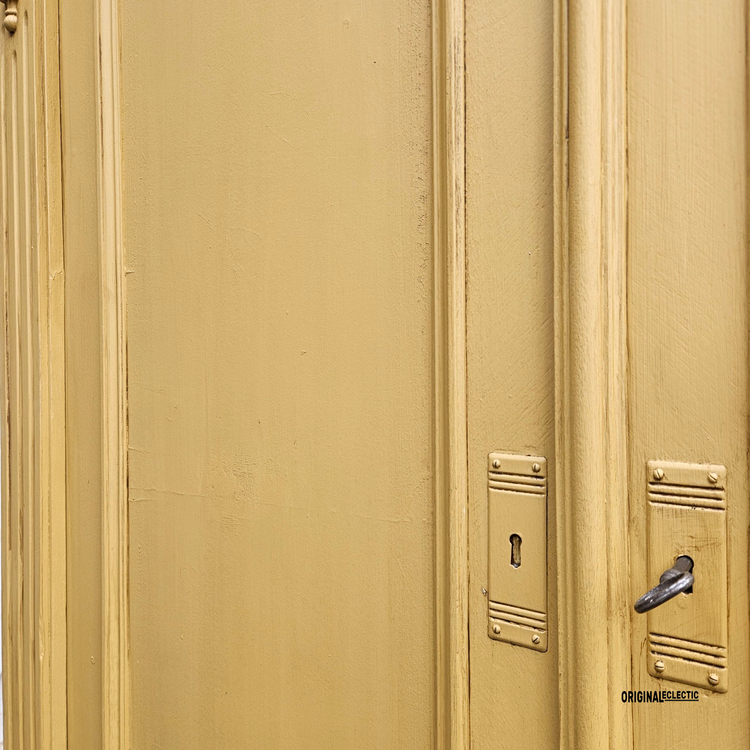 Antique pine wardrobe linen Cupboard mustard yellow