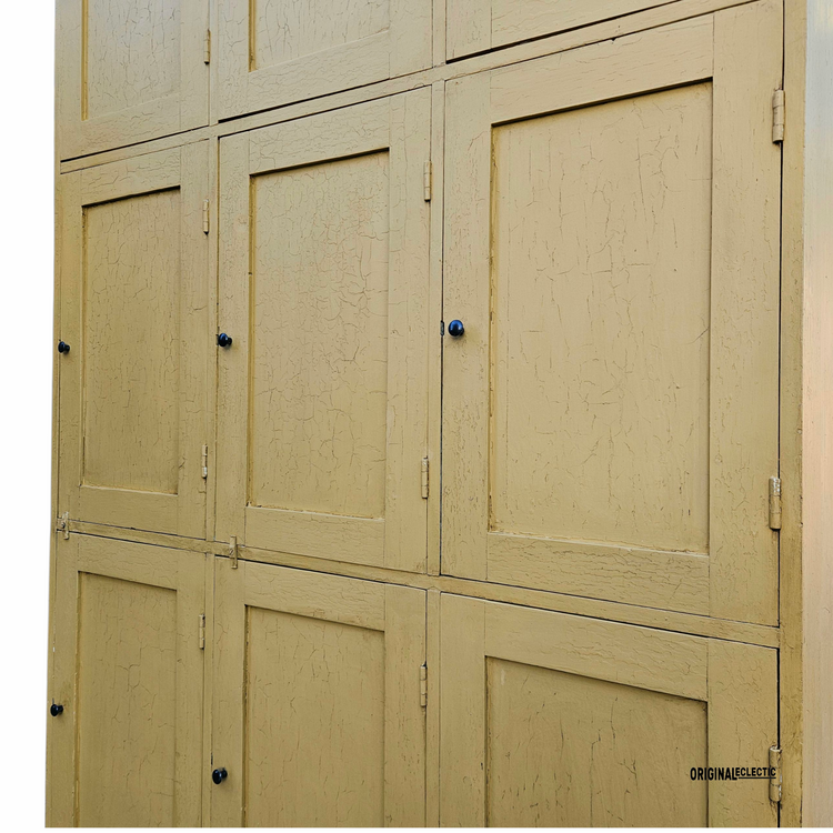 Huge antique pine school locker Cupboard crackle glazed