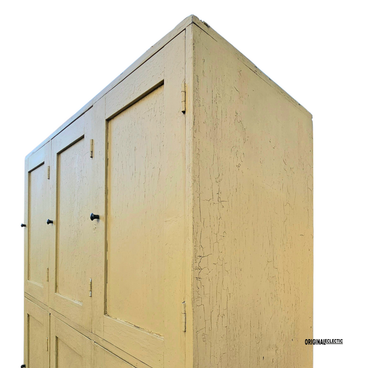 Huge antique pine school locker Cupboard crackle glazed