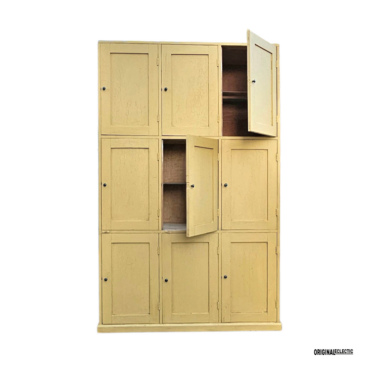 Huge antique pine school locker Cupboard crackle glazed