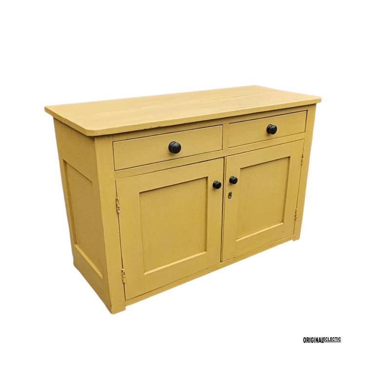 English Victorian antique pine sideboard dresser base Mustard yellow