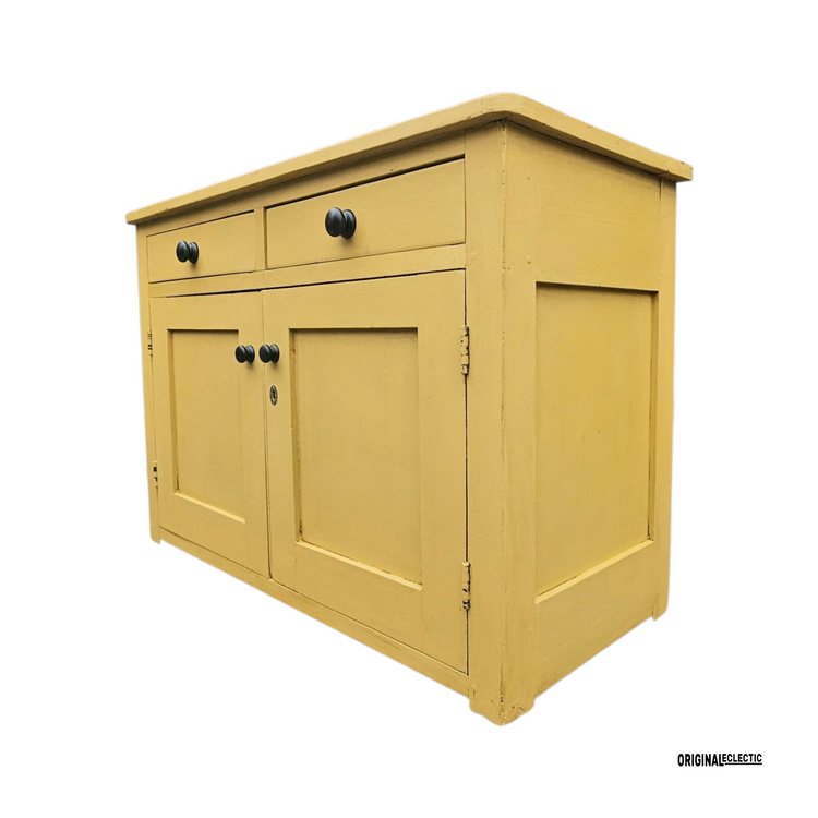 English Victorian antique pine sideboard dresser base Mustard yellow