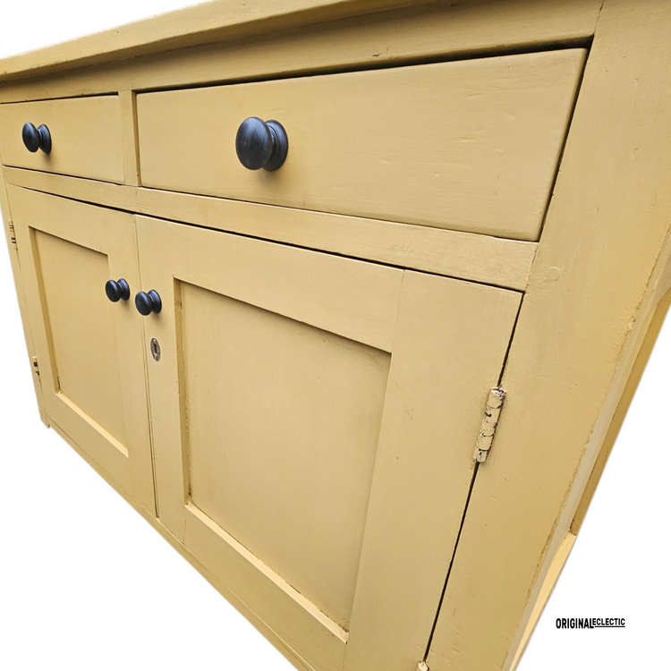 English Victorian antique pine sideboard dresser base Mustard yellow