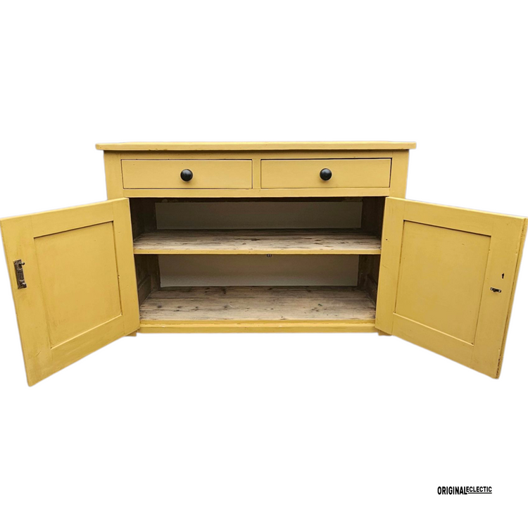 English Victorian antique pine sideboard dresser base Mustard yellow