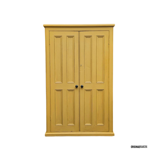 Victorian antique pine housekeepers school Cupboard mustard yellow