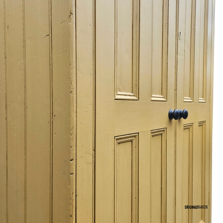 Victorian antique pine housekeepers school Cupboard mustard yellow