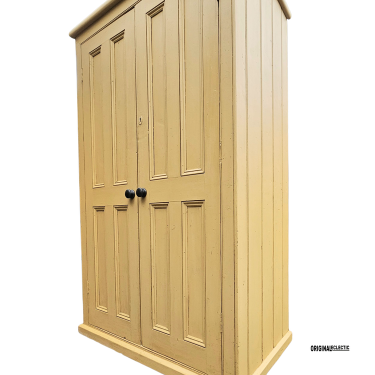 Victorian antique pine housekeepers school Cupboard mustard yellow