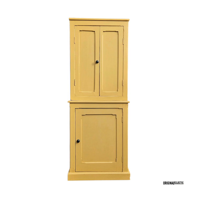 Slim Victorian antique pine housekeepers school Cupboard mustard yellow