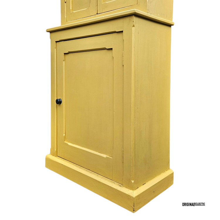 Slim Victorian antique pine housekeepers school Cupboard mustard yellow