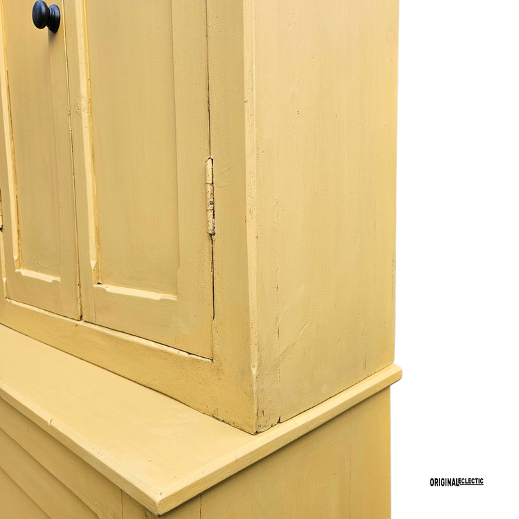 Slim Victorian antique pine housekeepers school Cupboard mustard yellow