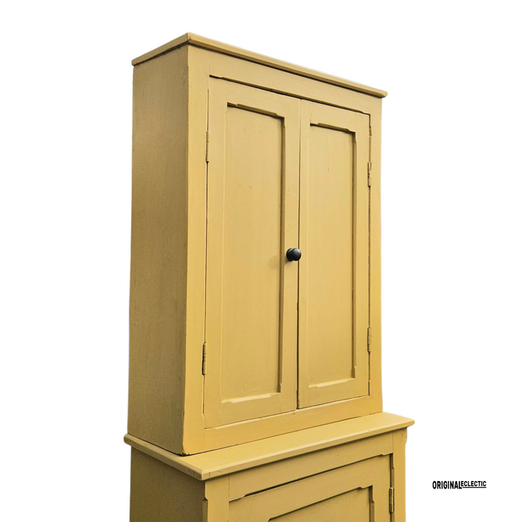Slim Victorian antique pine housekeepers school Cupboard mustard yellow