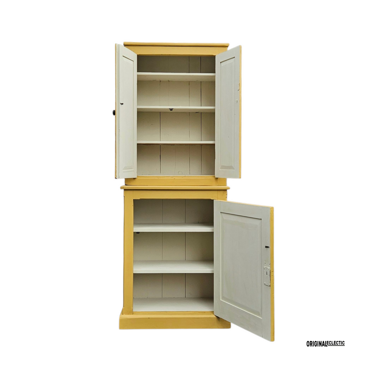 Slim Victorian antique pine housekeepers school Cupboard mustard yellow