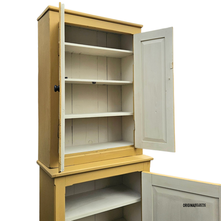 Slim Victorian antique pine housekeepers school Cupboard mustard yellow