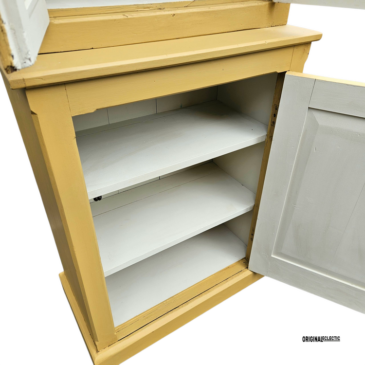 Slim Victorian antique pine housekeepers school Cupboard mustard yellow