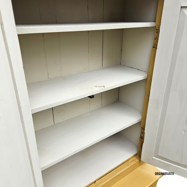 Slim Victorian antique pine housekeepers school Cupboard mustard yellow