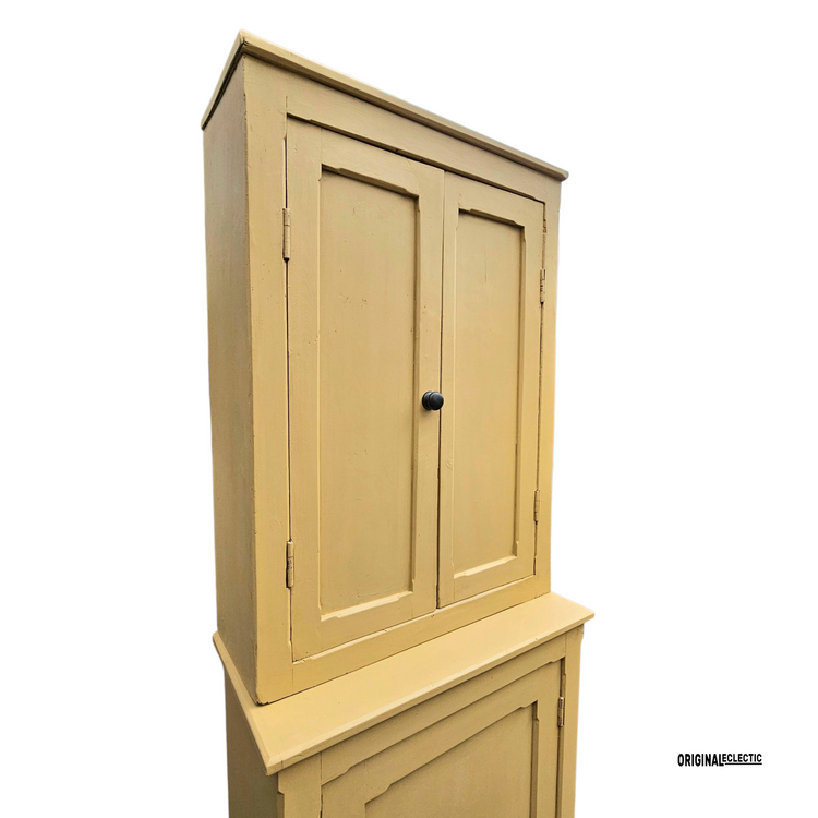 Slim Victorian antique pine housekeepers school Cupboard mustard yellow