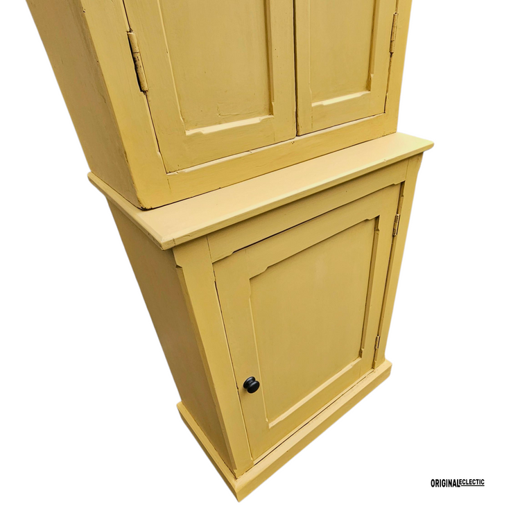 Slim Victorian antique pine housekeepers school Cupboard mustard yellow