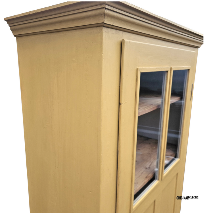 Antique glazed linen Cupboard mustard yellow