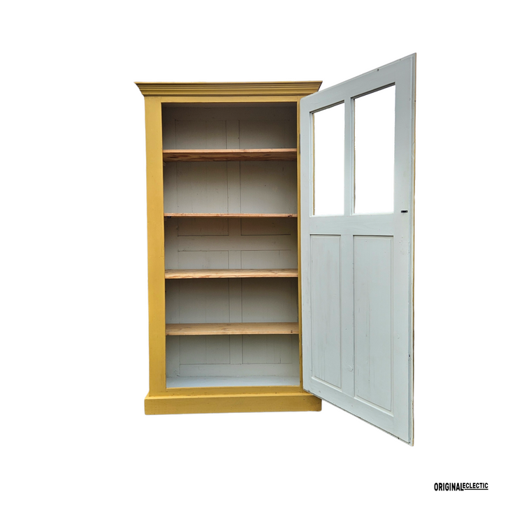 Antique glazed linen Cupboard mustard yellow