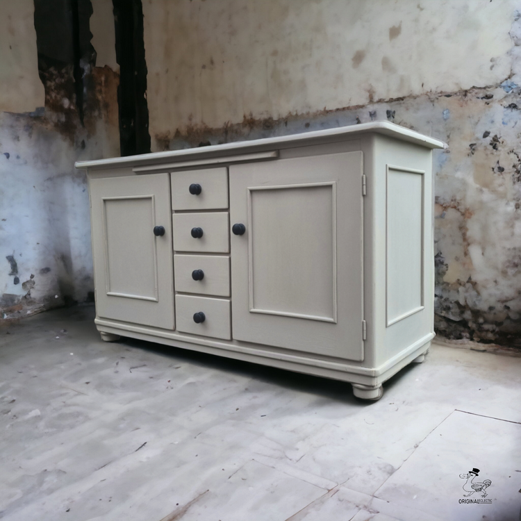 Quality painted antique pines sideboard base with drawers ebonised knobs