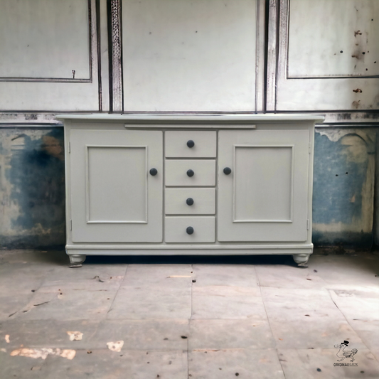 Quality painted antique pines sideboard base with drawers ebonised knobs
