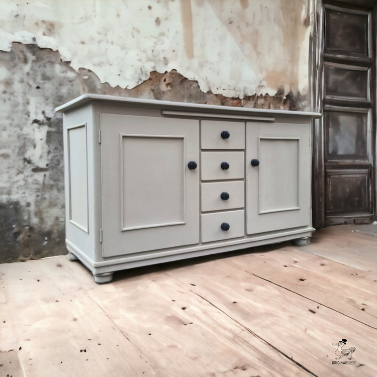 Quality painted antique pines sideboard base with drawers ebonised knobs