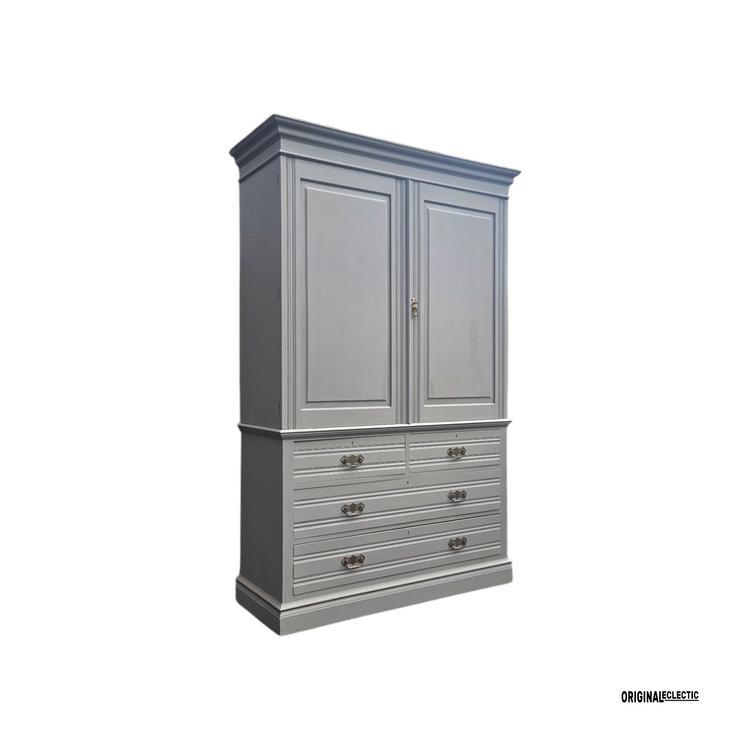 Edwardian Antique Walnut Linen Press Housekeepers Cupboard