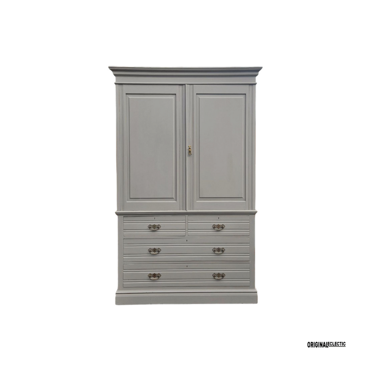 Edwardian Antique Walnut Linen Press Housekeepers Cupboard