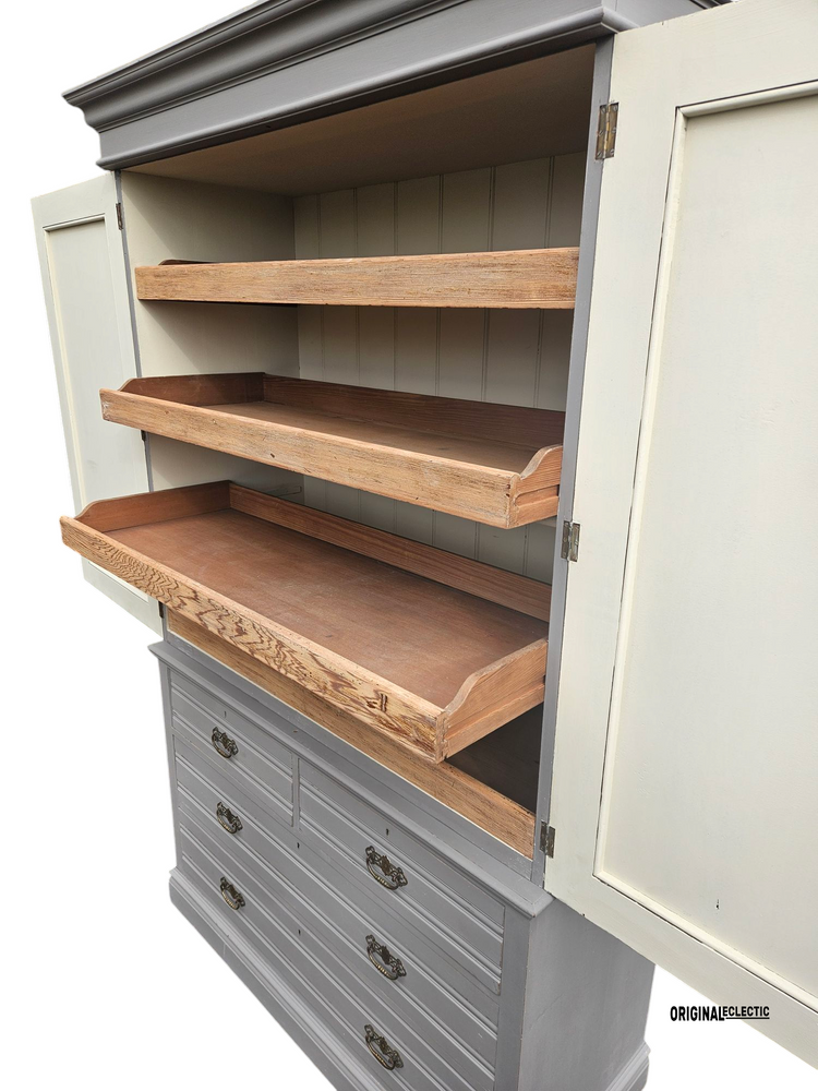 Edwardian Antique Walnut Linen Press Housekeepers Cupboard