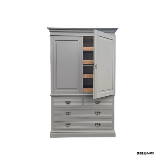 Edwardian Antique Walnut Linen Press Housekeepers Cupboard