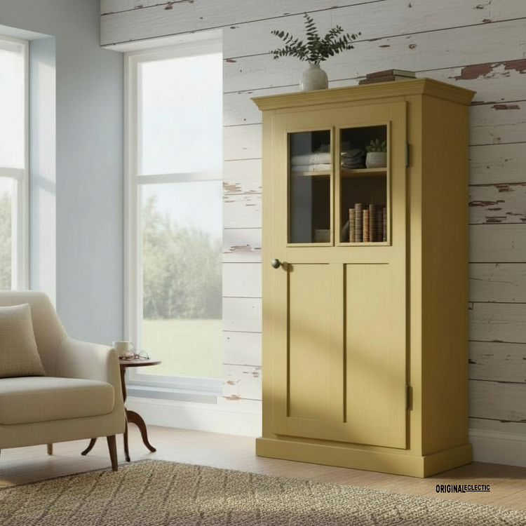 Antique glazed linen Cupboard mustard yellow