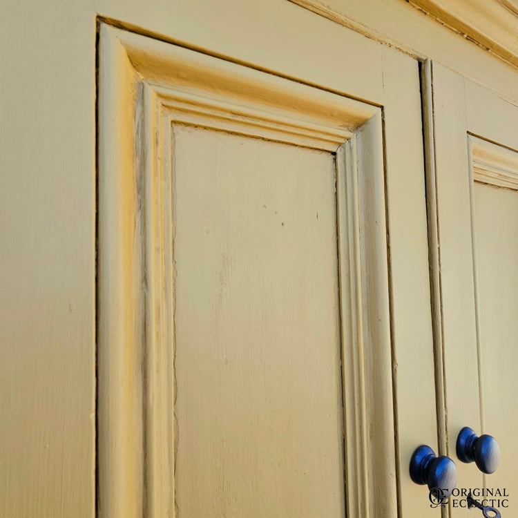 Tall slim antique housekeepers school Cupboard mustard yellow
