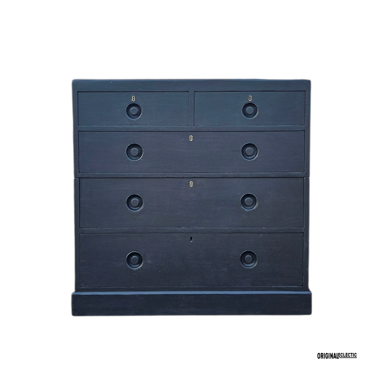 Victorian ebonised campaign military chest of drawers mahogany