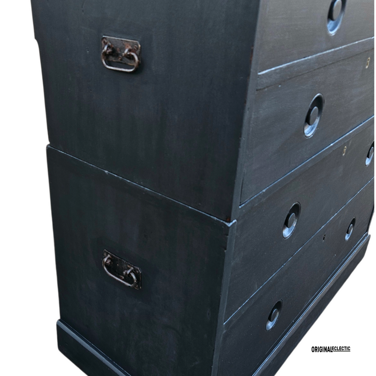 Victorian ebonised campaign military chest of drawers mahogany