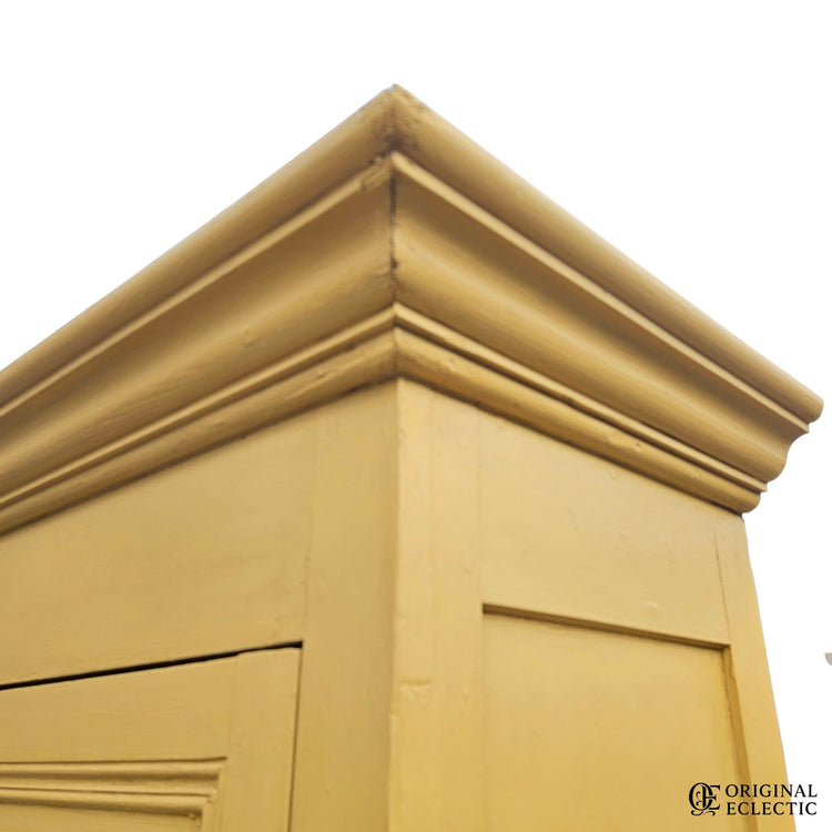 French antique pine armoire Linen Cupboard Mustard yellow