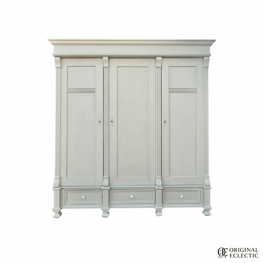 Quality large triple antique pine wardrobe