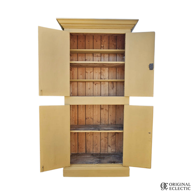 Tall slim antique housekeepers school Cupboard mustard yellow